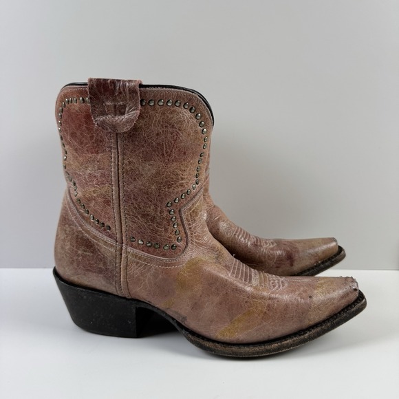 Sundance Womens Beige Studded Leather Western Cowgirl Ankle Boots Size 8 - Picture 1 of 7